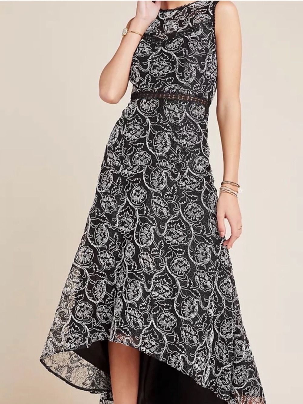 New Anthropologie Monique Lhuillier Petra Lace High Low Midi Dress SZ 12 Black